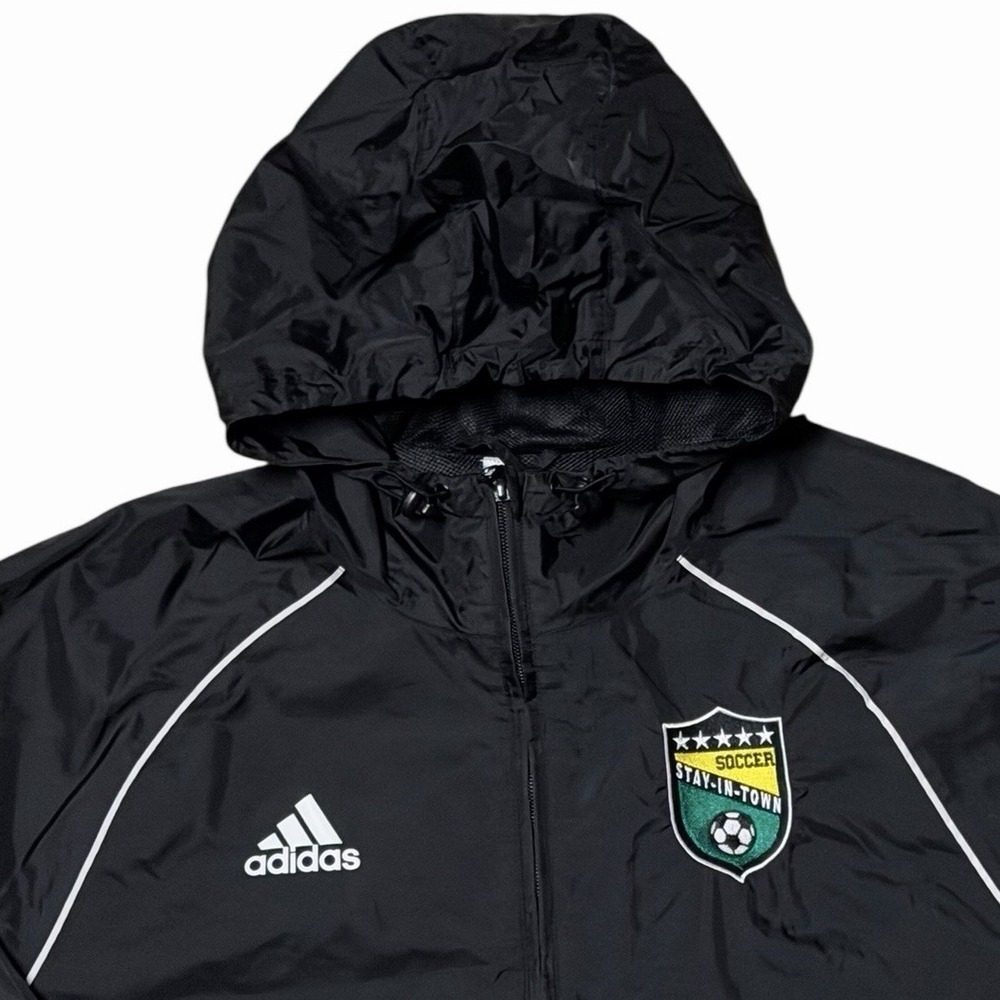 Adidas Core 18 Rain Jacket Windbreaker Soccer Patch Black White Men's Large READ - Picture 3 of 12